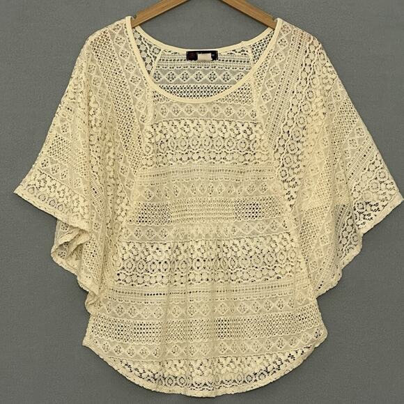 Vintage Y2K Womens Top M‎ Ivory Crochet Lace Sheer Flowy Poncho Western Boho - Picture 1 of 10